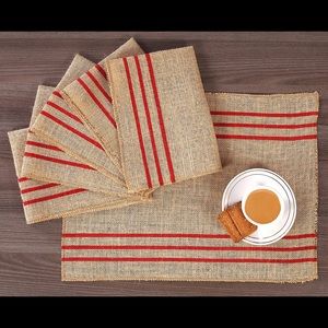 Placemat Set of 4 Nautural tan & red stripes jute